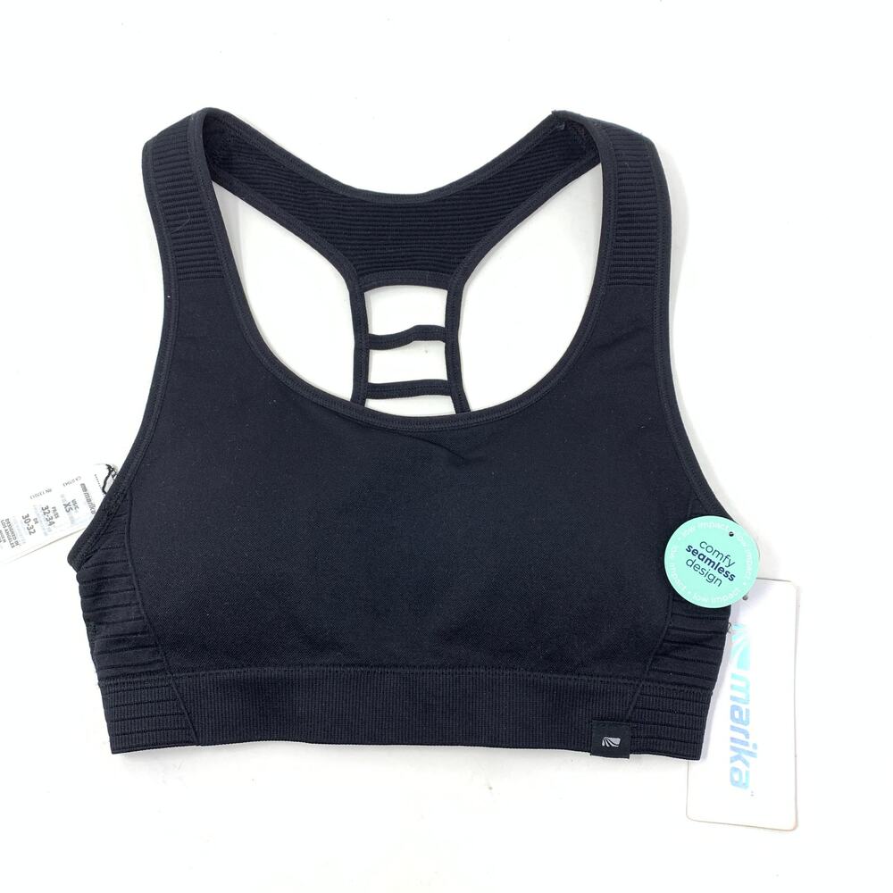 Marika Sports Bra Women's Size XS Black Haley Seamless Racer Back Padded NEW